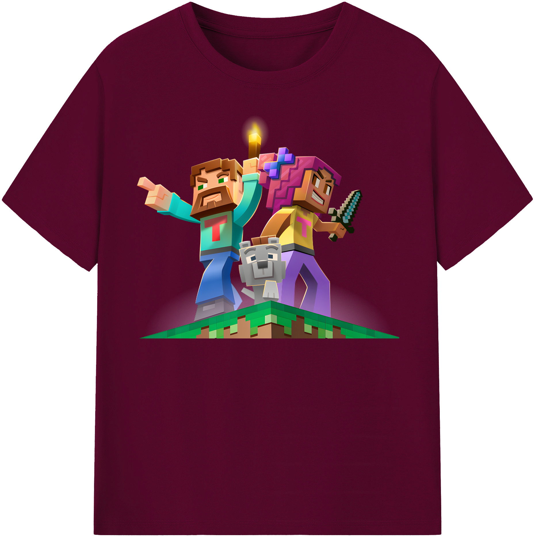 （画像用） マインクラフト ブロックの世界 Minecraft MC Block world レディースカジュアルプリントTシャツ（綿100％）